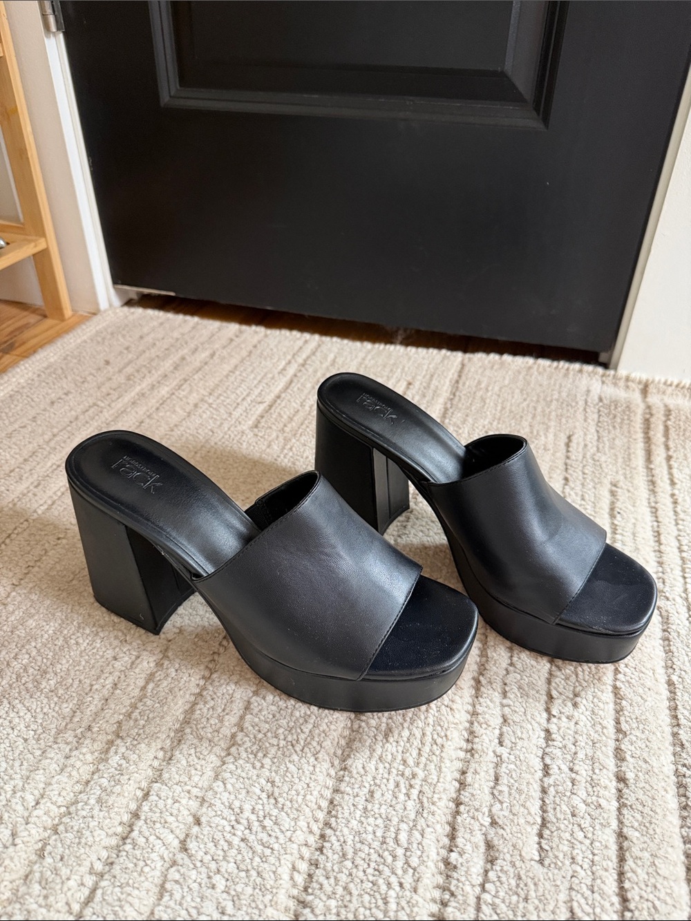 Nordstrom Black Platform Mule Heels with Chunky Block Heel